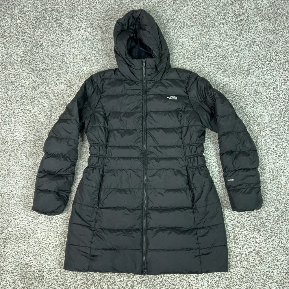 The North Face Puffer Coat Womens L Black Hooded 550 Down Long Warm Winter